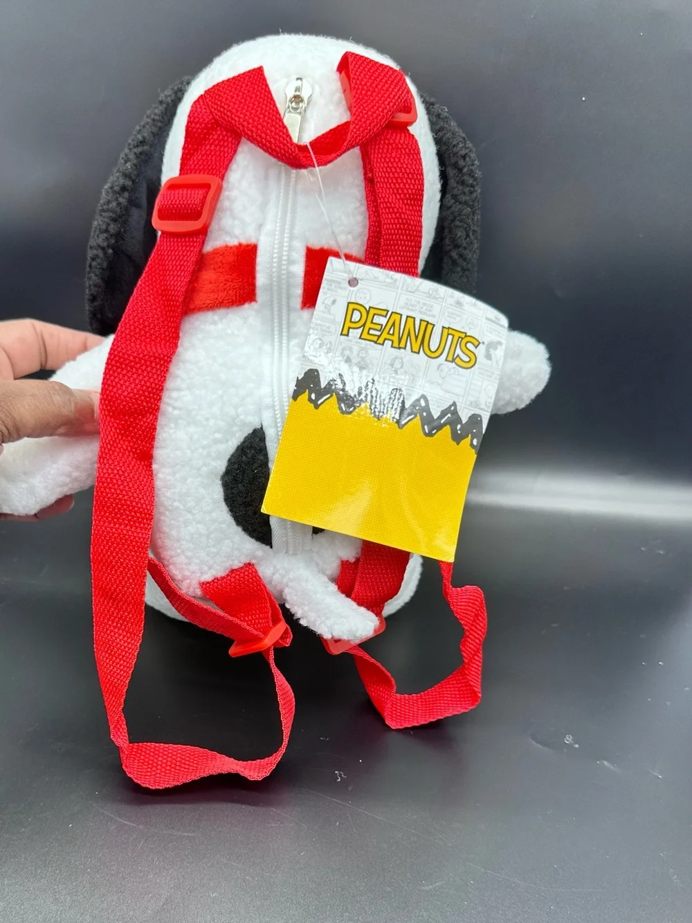Snoopy Plushie Backpack Shoulder Bag White Black Sherpa Fleece Stuffed Animal